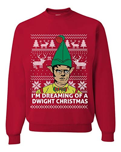 I'm Dreaming of a Dwight Christmas The Office Schrute Funny Ugly Christmas Sweater Unisex Crewneck Graphic Sweatshirt, Red, Medium