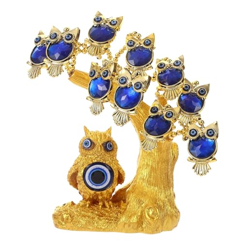 Image of eCraftIndia Tree of Life with Owl Evil Eye Tree Showpiece (Blue) Feng Shui Items for Good Luck Positive Energy Vastu Shelf Living Room Home Decor Gift for Housewarming
