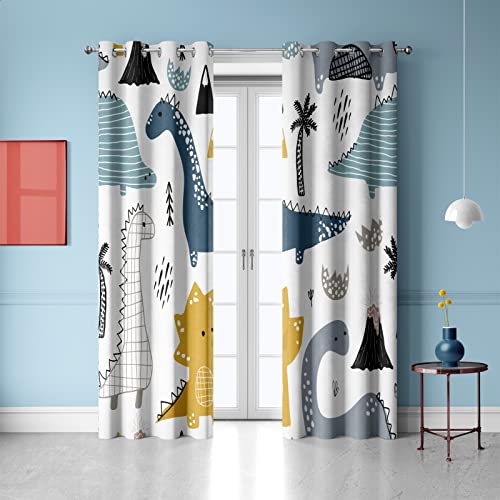 LucaSng Cortinas Salon Modernas 2 Piezas Cortinas Termicas Aislantes Frio Y Calor Juvenil con Ojales 70X100CM (An X Al) 3D Lindo Animal Dinosaurio Niño Patrón Dormitorio Cortinas Habitacion Cover