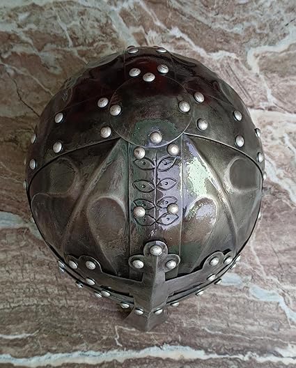 Casco vichingo medievale norreno, articolo regalo cosplay, calibro 18, in acciaio dolce con finitura nera anticata