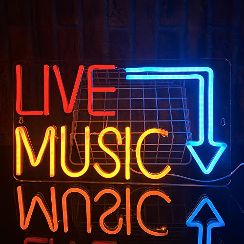 PILOYINDE Live Music Neon Sign Personalized Neon Sign Music Scene Decoration Neon Lights for Bedroom Power on USB LED Sign Bar Bedroom Music Concert Party Wall Decor （16.7X 9.4 in）