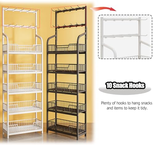Espositore per snack a 4/5 livelli con ganci, supporto da pavimento per patatine e dolcetti, organizer da cucina, scaffalatura per dispensa commerciale, ideale per sale relax e soluzioni per la