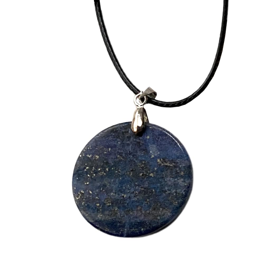 VIE Coin Pendant, Black Cord, Lapis Lazuli