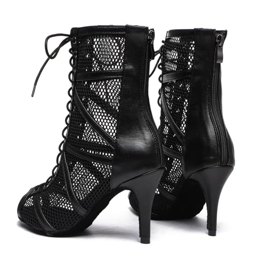 Image of Dance Practice Shoes for Women Mesh Ballroom Sandals Heels Party Prom Ankle Booties with Zip