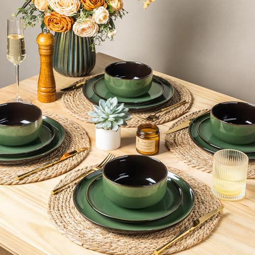 Image of LERATIO Ceramic Dinnerware Sets for 4,Porcelain Plates and Bowls Sets,Handmade Reactive Glaze Dishes Set,Oven&Dishwasher & Microwave Safe,Service for 4