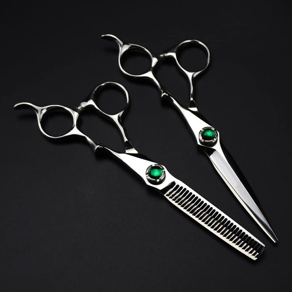 Forbici da Barbiere Forbici da Taglio per Capelli, 6 Pollici Forbici Professionali in Acciaio di Alta qualità Forbici per Capelli con Gemma Verde Forbici per Taglio dirad,Imposta Q