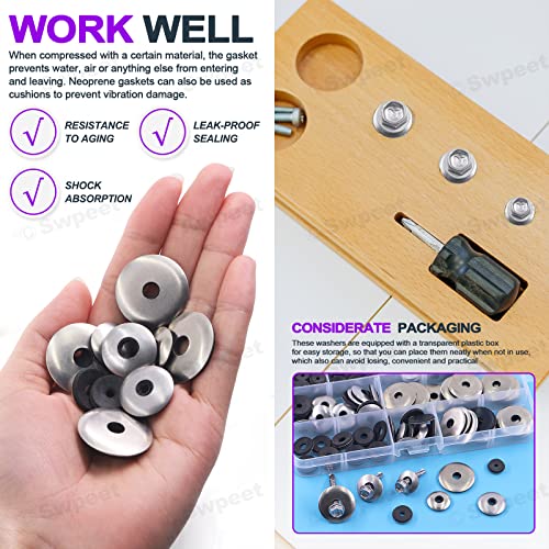 Swpeet S2033 140Pcs 8 Sizes #8#10#12#14 Stainless Steel Neoprene Epdm Bonded Sealing Washers Gasket Assortment Kit thumb #5