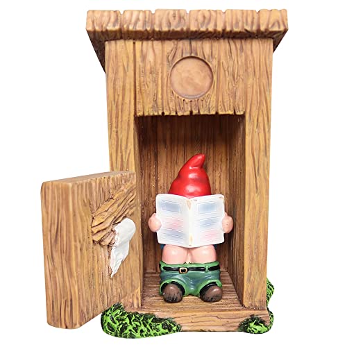 Garden Gnomes Ornaments Humor Dwarf Reading Newspaper in Toilet Funny Desk Art Decoration for Indoor Outdoor Lawn Yard Decor