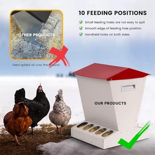 Comedero automático para pollos, diseño de metal resistente a la intemperie, capacidad de 25 libras, tapa a prueba de derrames, adecuado para aves de corral, incluyendo pollos, patos, gansos, pavos y