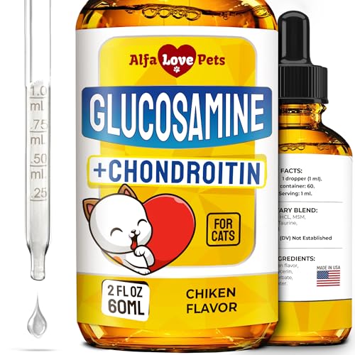 Cat Joint Supplement for All Breeds – Glucosamine for Cats and Kittens – Glucosamine, Chondroitin, MSM for Hip & Joint Care – Natural Ingredients with Chicken Flavor – 2 Oz