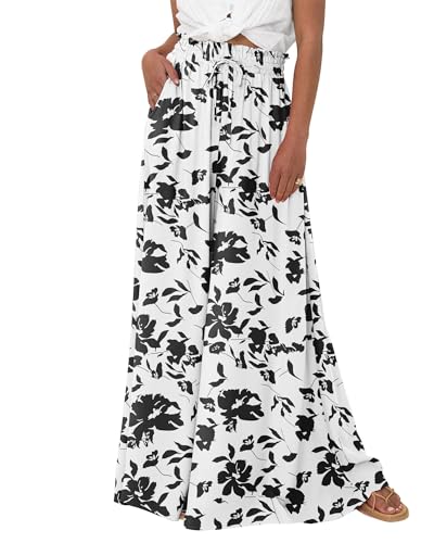 EIRUKON Pantalon Fluide Femme Large Taille Haute Chic et Elegant Pantalon Palazzo avec Poches Décontracté Imprimé Bohème Taille Elastique Baggy Pantalons...