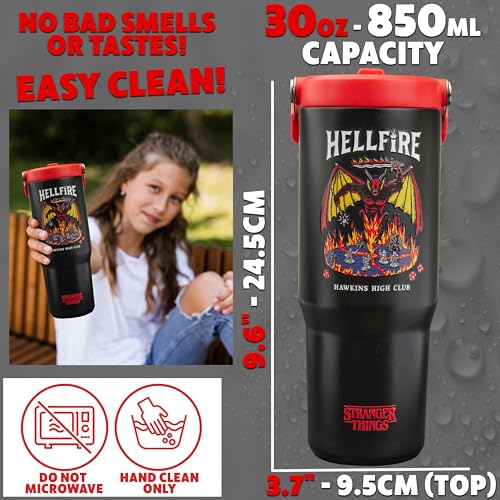 Image of Get Trend Stranger Things Tumbler Stainless Steel with Straw 30oz Kids Teens Insulated Cup with Lid Travel Mug Cups for School Sports Gifts for Kids (Black /Red Stranger Things)