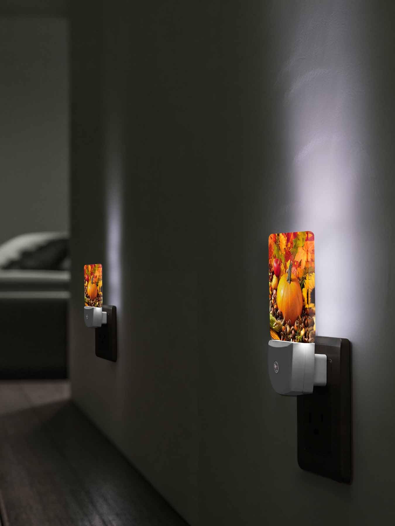 T H XHome Plug-in LED Night Light Lamp Sensor-Autumn Leaves Happy Thanksgiving Pumpkin Yellow Fall Themed Automatic Dimmable — view 7