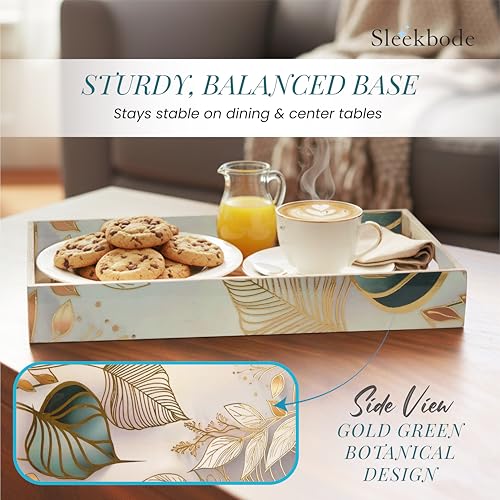 Image of Wooden Serving Tray Set of 3 | Enamel Coated Waterproof Rectangular Trays with Gold Engraving | Tea, Snacks & Dining Table Decor | Home & Kitchen Decorative Center Table Trays