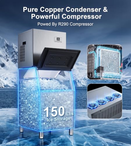 Image of Uthfy Commercial Ice Maker Machine 300Lbs /24H with 150Lbs Storage, Self-Cleaning Mode, Split Commercial Ice Maker, Ice Ready in 7-15 min, Stainless Steel Ice Maker for Bars /Cafes /Restaurants