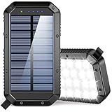 Solar Charger 25000mAh, High Capacity Power Bank Dual Quick Charge USB Ports Phone Charger with 36 LEDs Bright Flashlight for Outdoor Activities Compatible with Smartphones