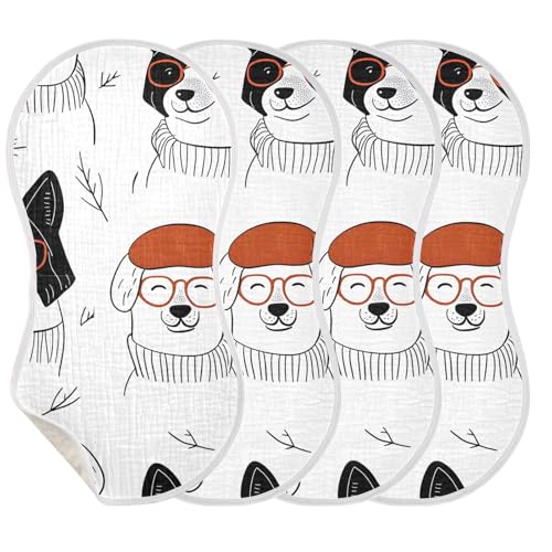 Bolaz Baby Burp Cloths 4 Pack,Handdrawn Dog Pattern,Feeding Cloths Face Towel Super Absorbent Soft Cotton Burping Rags Feeding Bibs