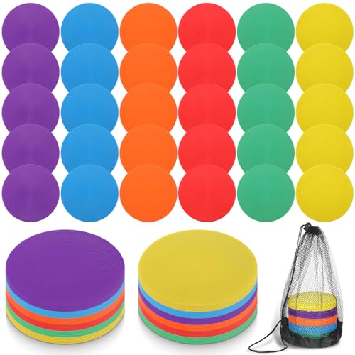 LIQWEI 60 Pcs Poly Spots for Gym Floor 4.72 Non Slip Multicolor Poly Spot Markers Spot Markers Flat Field Cones for Gym Sports Soccer Basketball Dance Speed Agility Training