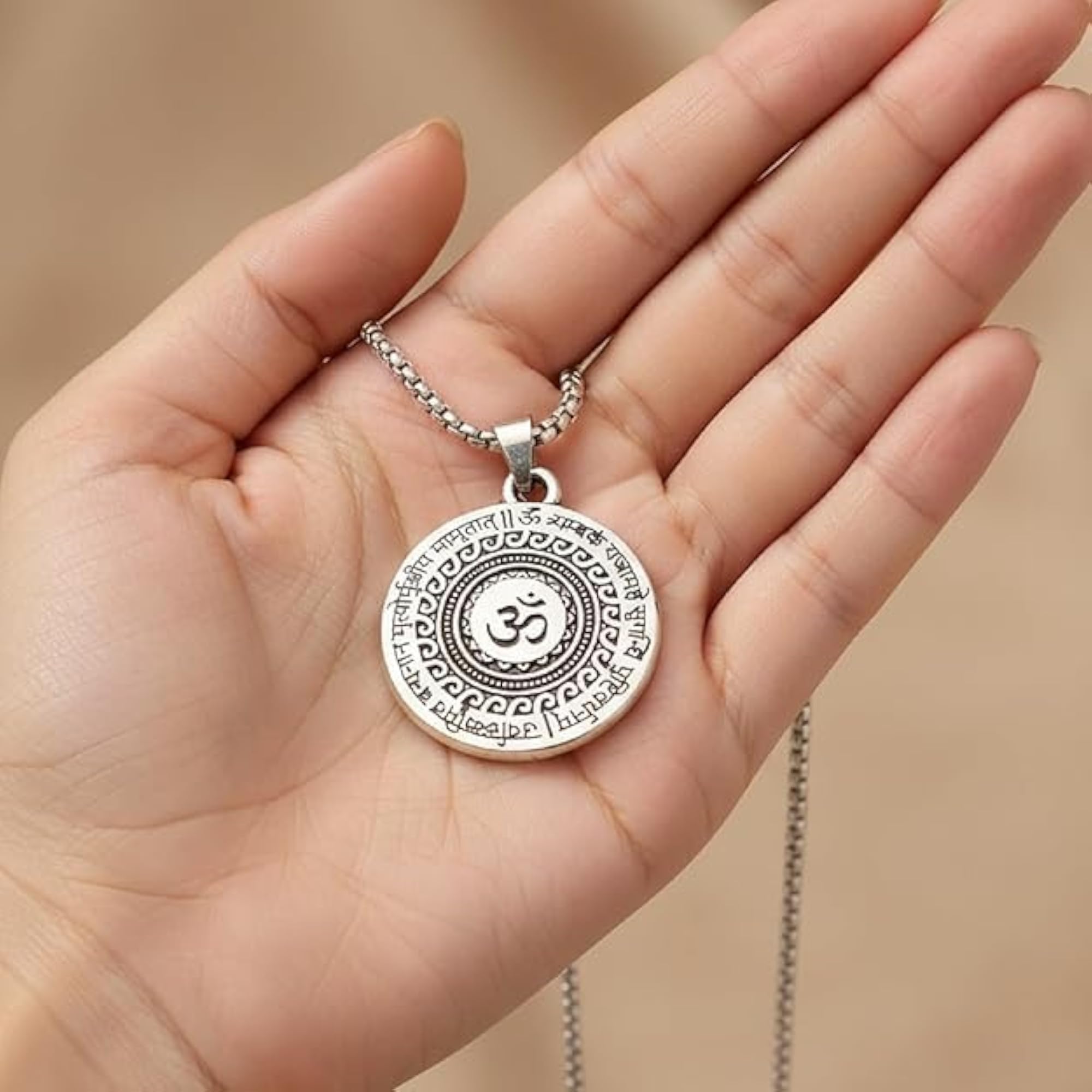 Men's Maha Mrityunjaya Mantra Om Necklace, Handcrafted Oxidized Locket