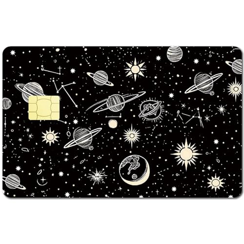 CREATCABIN 4 Pieza de Pegatinas para Tarjetas de Crédito, Piel para Tarjetas de Débito, Diseño de Planetas del Universo, Decoración para Tarjetas Personalizadas, Impermeable, Extraíble, Protección de