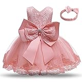 NNJXD Baby Girls Lace Dress Bowknot Flower Dresses Wedding Pageant Baptism Christening Tutu Gown Size (80) 6-12 Months #Light Pink