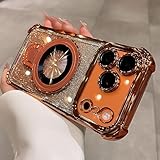 New in Phone Case for iPhone 17 Series - Four Corners Air Cushion Anti-Fall Case for iPhone with Invisible Ring Stand, for 17/16/15/14/13 Pro Max (17 Pro,Orange-Glitter)