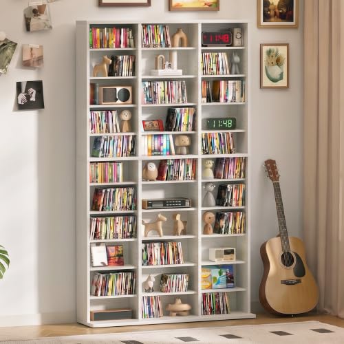 Image of Garvee 11 Tier Tall CD Display Cabinet, 33-Compartment Media Tower, White