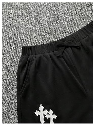 SHENHE Boy's 2 in 1 Shorts Y2K Cross Print Drawstring Workout Running Basketball Shorts with Compression Liner3
