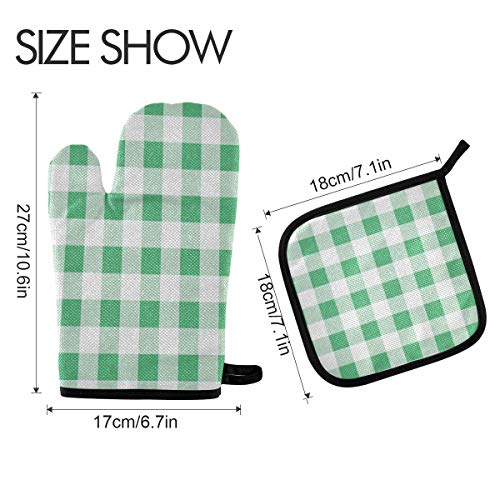 Mnsruu Kitchen Oven Mitt Pot Holder Set Checked Oven Mitts Gloves Insulation 300 Degrees Soft Cotton Lining And Non-Slip Surface Safe For Baking,Cooking,Bbq #TOP1