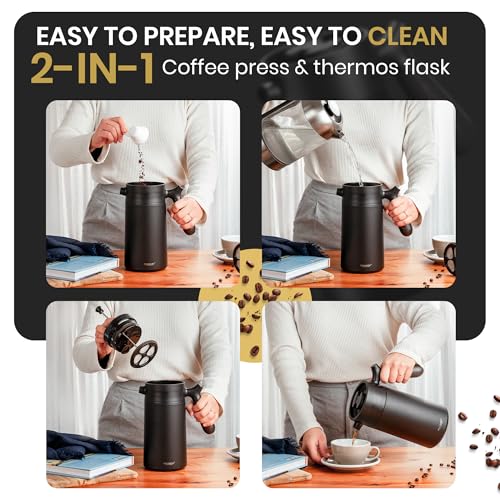 Heemburg French Press Thermal Coffee Maker Cafetiere Thermo Double Wall Insulated Vacuum Stainless Steel Manual Brewer - Image 7