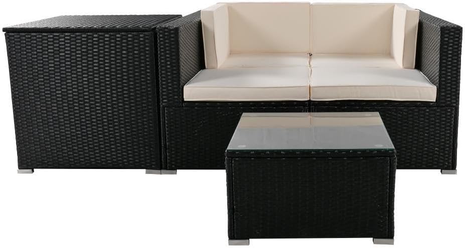 ガーデンファニチャー 4点 収納付き ガーデン クッション付き ラタン調