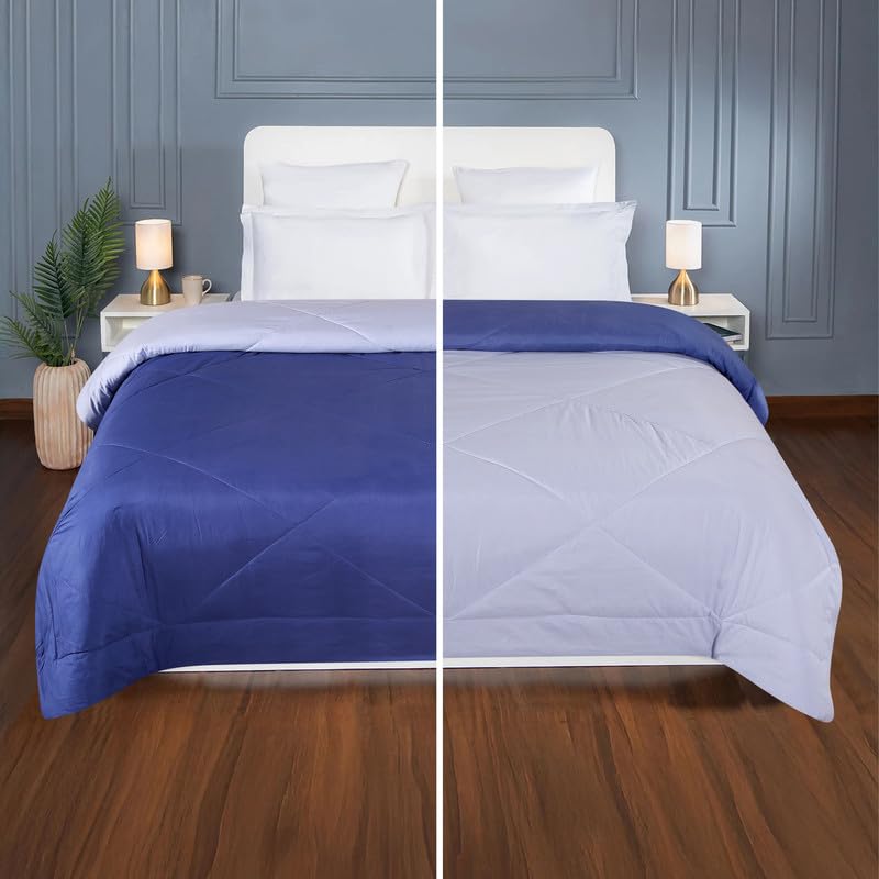 Image of Premium Microfiber Solid Plain Double Bed Comforter | All-Season Reversible AC Blanket for Winter & Summer | Soft & Lightweight Quilt for Double Bed - 220 GSM, Blue