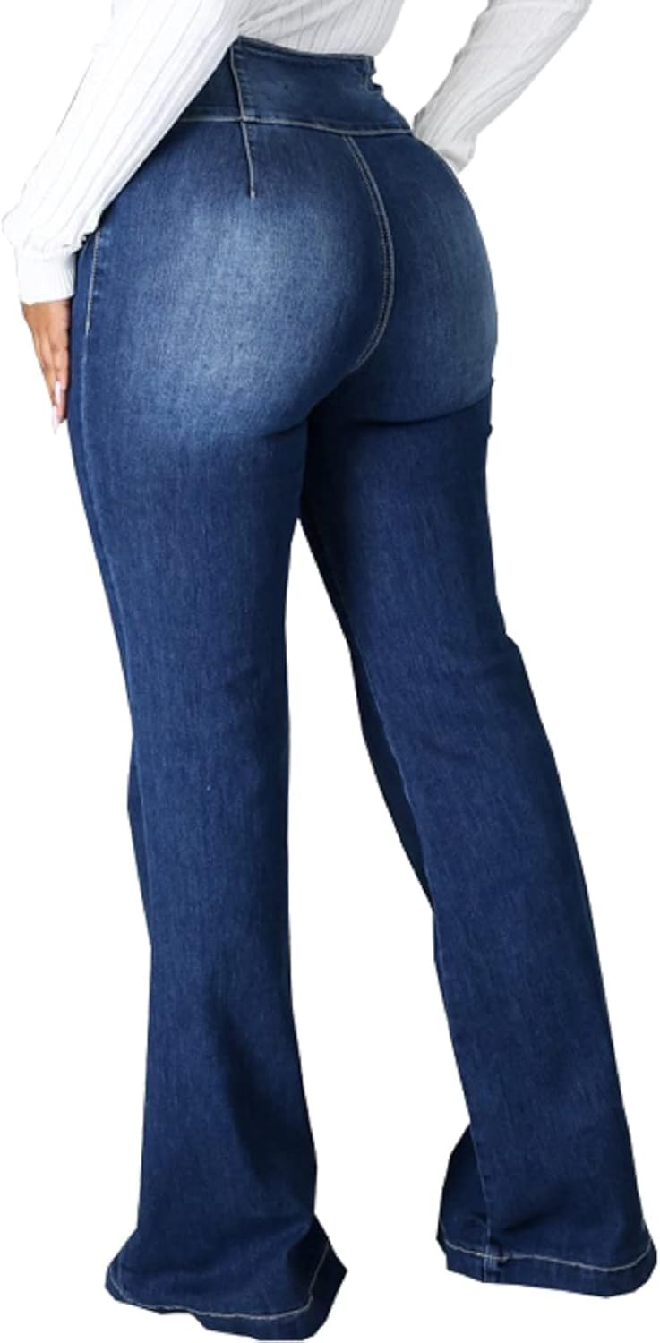 CuteCherry Bell Bottom Jeans for Women Ripped Skinny Bell Bottom Raw Hem Denim Pants - Image 2