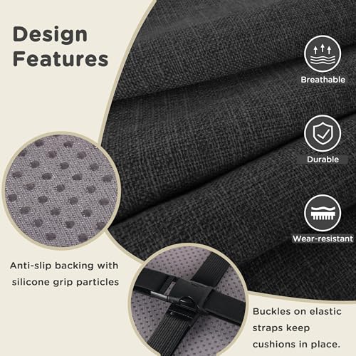 Image of AddGrace Anti-Slip Bar Stool Cushions Square Bar Stool Seat Cushions with Ties Set of 4 Small Square Chair Pads with Machine Washable Cover 12 inchX12 inchX2 inch (Black)