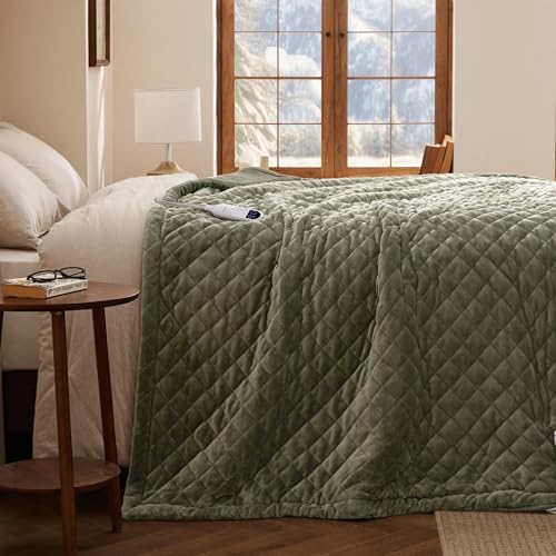 Image of Bedsure Electric Blanket Twin - Quilted Heated Blanket Twin Size, Soft Flannel Thick Heating Blanket with 10 Time Settings & 6 Heat Settings, Warm Gifts for Women Men (62x84 inches, Olive Green)