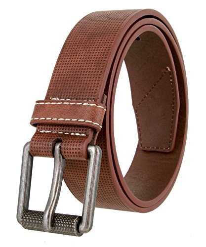 Genuine Leather Stippled Design Casual Belt with Roller Buckle 1-1/2