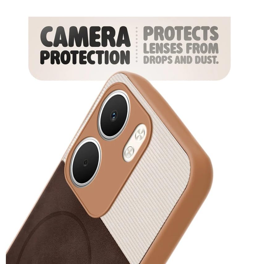 Image of Bintage CASE Mac Safe Design Hard Light Weight Back Case | Soft Border Camera Protect | Dual PU Leather Finish Back Cover Compatible for Oppo A5x 5G - White & Cherry Brown