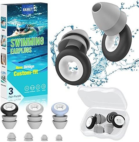 Swimming Ear Plugs - 3 Pairs of Reusable Soft Silicone Swim Earplugs for Adults,Waterproof Ear Plugs Perfect for Surfing,Pool,Showering and Other Water Sports - Keep Water Out and Ear Protection