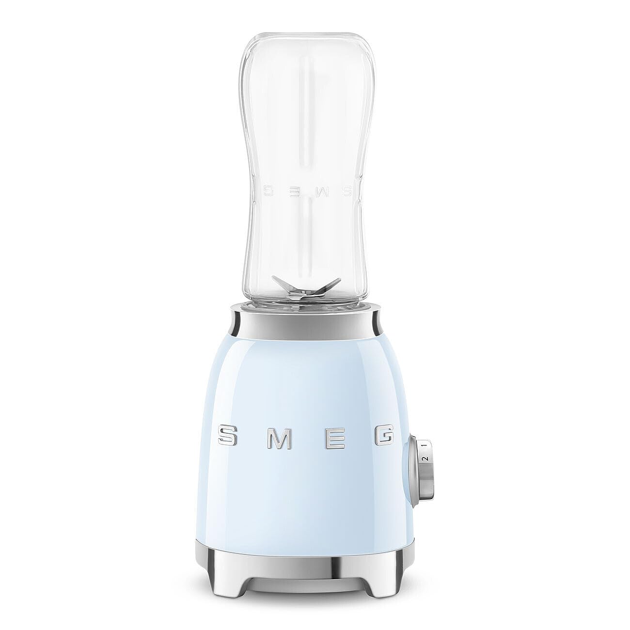 Smeg, Mini-Blender PBF00PBEU, 2 Niveaux de Vitesse, Blocage Moteur de Sécurité, 1 Bouteille de 600 ml Fournie, Base Antidérapante, Range cordon Intégré, 300W, Bleu Clair Pastel