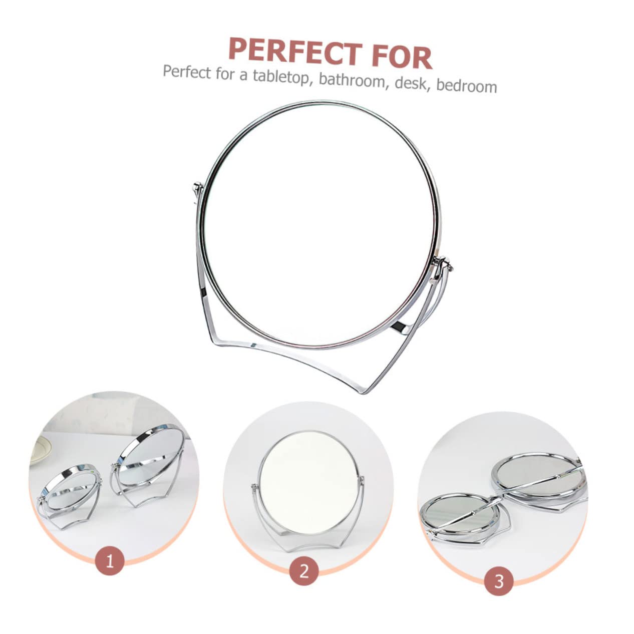 HONMEET Desktop Rotary Makeup Mirror Metal Tabletop Mirror Angle Reflection for Daily Use for Bedroom Office Dressing Table Decor