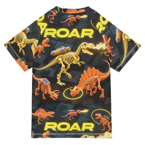 Robot Dinosaur Roaring Orange Black Short Sleeve Matching Bathing Suits for Kids Rashguard Swimsuit for Girls Kids Rash Guard Swim for 3-12 Years ropa de bano para ninas2