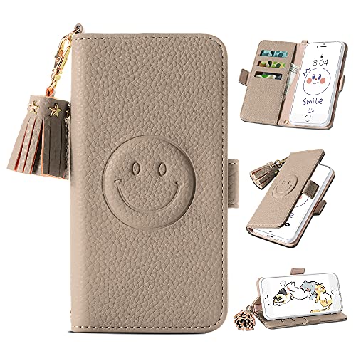 YIZHIN iPhone 8 Plus Wallet Case, iPhone 7 Plus Case, Cute Cartoon iPhone 6S Plus Wallet Case for Women with Card Holder Slot, PU Leather Kickstand Flip Cover Shockproof Case 5.5 inch, Apricot