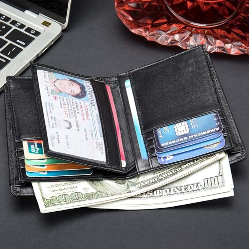 Mens Leather Bifold RFID Vertical Wallet Extra Large Capacity Card Holder With 16 Slots And ID Window wallet & card cases3
