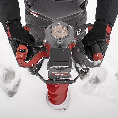 Eskimo E40 8-Inch Electric Ice Auger, Full Power 40V Lithium, Steel Bit, Lightweight Powerhead, Turbo Cutting System Multi-Edge Blades, Red, 45750