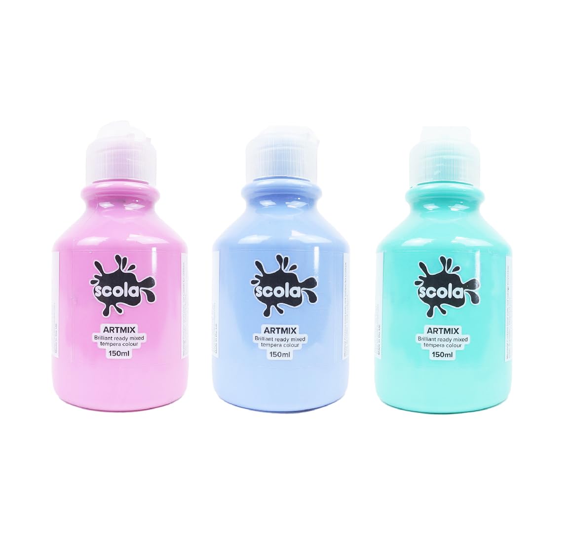 Scola Readymix Water Based Tempera Paint, 3 Assorted Pastel Colours, 150ml Bottles, Non-Toxic Poster Paints, Craft Projects, Suitable for 3+