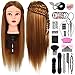 FRCOLOR Trainingsköpfe für Friseure, 26 50% Echthaar Haar Übungskopf Frisierkopf Haare Frisuren Set Mannequin-Kopf Frisierkopf Mit Halter + Haare Frisuren Set Styling Haar Styling Braid Set