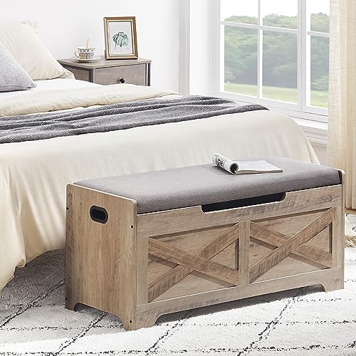 GAOMON Storage Chest, Lift Top Storage Trunk with 2 Safety Hinges, Barn Style Organizer, Wooden Entryway Bench with Seat Cushion, Large Storage Chest for Entryway, Bedroom, Living Room