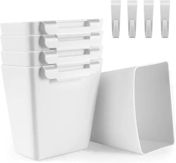 LEZIOA 5 Pack Hanging Cup Holders, Multipurpose Rolling Cart Accessories Utility Cart Accessories For Art Craft Supplies, Space Saving Hanging Storage Basket Pencil Holder Makeup Organizers (White)