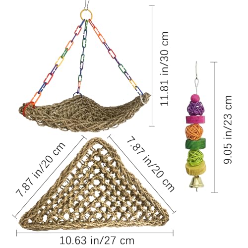 Image of Bird Seagrass Mat Conure Hammock,Parrot Swing Toys Small Triangle Seagrass Woven Birds Net Climbing Chewing Bird Cage Accessories for Parrot Budgies Lovebird Canary Cockatiel Finch Cockatoos