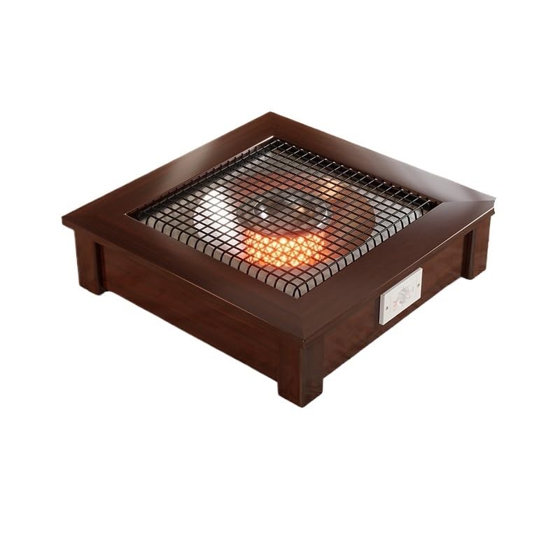Solid Wood Electric Heater Household Fire Bucket Under-table Fireplace Winter Foot Warmer For Home Office Electric Stoves(Brown,48 * 48cm)